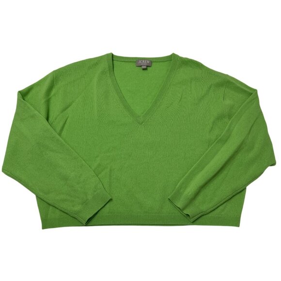J.Crew Cashmere Relaxed Cropped V Neck Sweater in Green - Picture 1 of 4